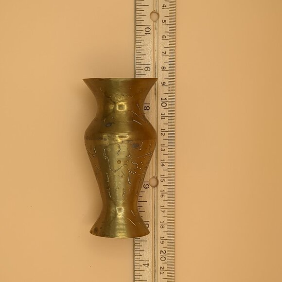 Vintage Brass Vase - Etched Metal - Small Decor Item - Picture 6 of 7